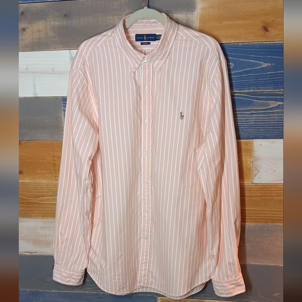Ralph Lauren Blue Label Slim Fit Dress Shirt XXL Orange White Stripes